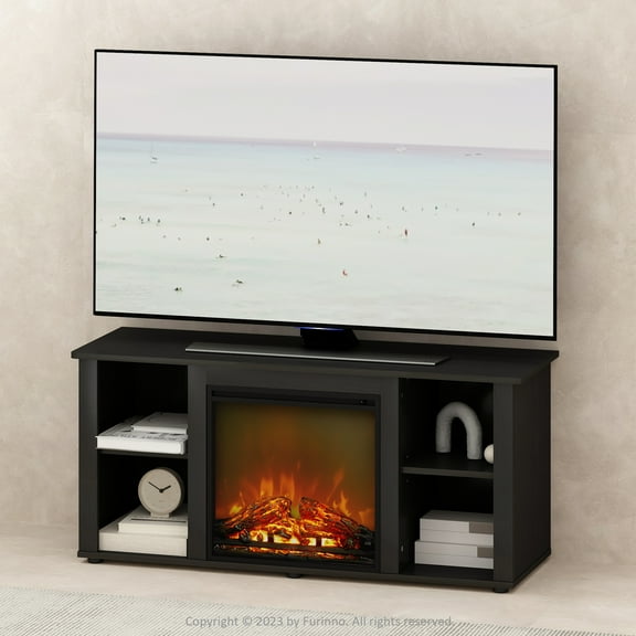Furinno Jensen No Heat Decorative Electric Fireplace TV Stand in Americano