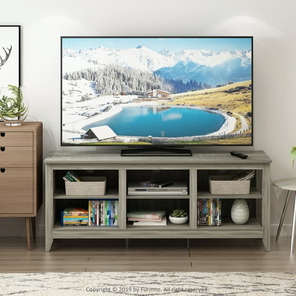 Furinno Jensen TV Stand with Shelves, for TV up to 60 Inch, French Oak Grey