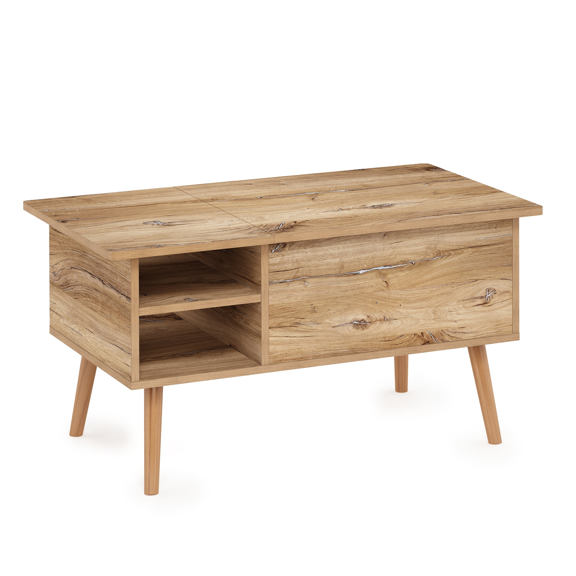 Flagstaff Oak Lift-Top Coffee Table with Hidden Storage and Shelves