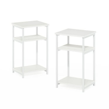 3-Tier Industrial Metal Frame End Table with Storage Shelves, 2-Pack