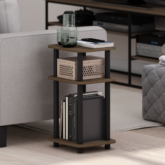 Furinno Just 3-Tier Turn-N-Tube Curve End Table, Side Table, 1-Pack, Columbia Walnut/Black
