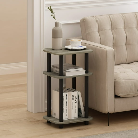 Furinno Just 3-Tier Turn-N-Tube Curve End Table, Side Table, 1-Pack, French Oak/Black