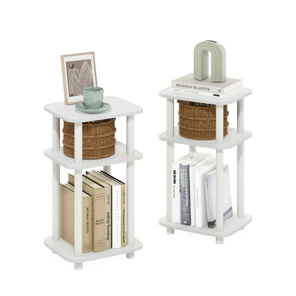 Furinno Just 3-Tier Turn-N-Tube Curve End Table, Side Table, 2-Pack, White/White