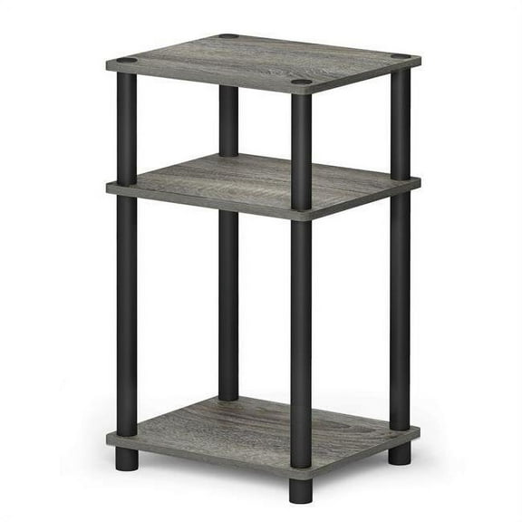 Furinno Just 3-Tier Turn-N-Tube End Table, 1-Pack, French Oak/Black