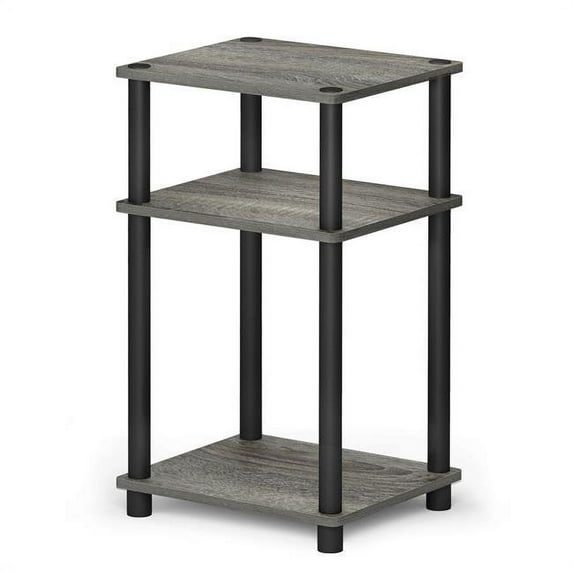 Furinno Just 3-Tier Turn-N-Tube End Table, 1-Pack, French Oak/Black