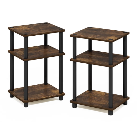 Furinno JUST 3-Tier Turn-N-Tube End Table in 2-Pack in Amber Pine/Black