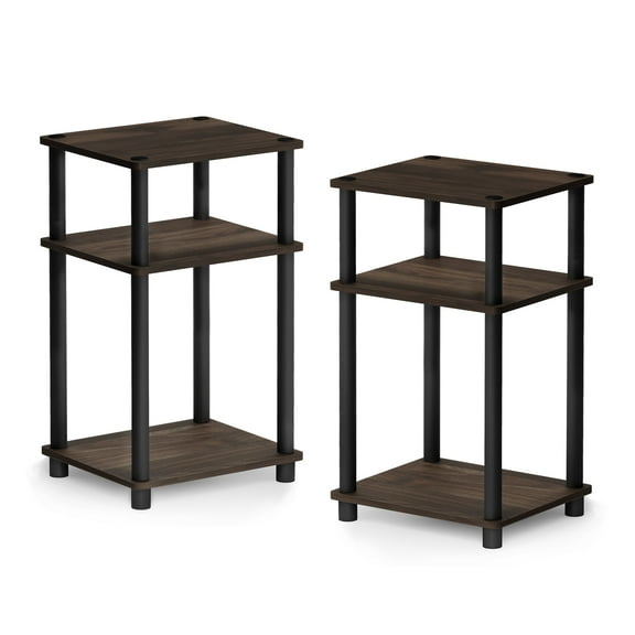 Furinno Just 3-Tier Turn-N-Tube End Table, 2-Pack, Columbia Walnut/Black