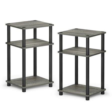 Furinno Just 3-Tier Turn-N-Tube End Table, 2-Pack, French Oak/Black