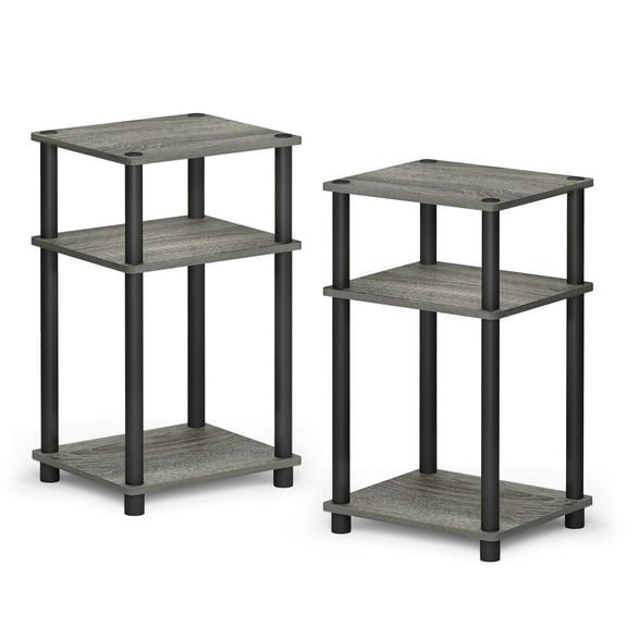 Furinno Just 3-Tier Turn-N-Tube End Table, 2-Pack, French Oak/Black