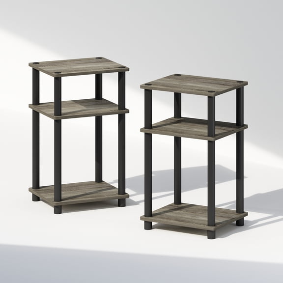 Furinno Just 3-Tier Turn-N-Tube Open Storage Nightstand, 2-Pack, French Oak/Black