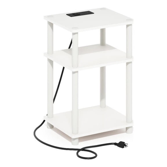 Furinno Just 3-Tier Turn-N-Tube Open Storage Side Table, End Table with USB and Type-C Charging Station, White/White