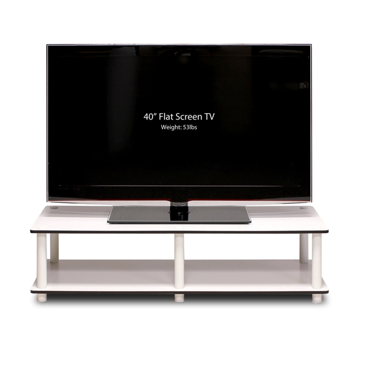 White Composite Wood TV Stand with Shelves for Up to 40" TVs