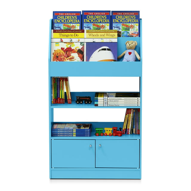 Furinno KidKanac Kids Bookshelf, 4 Tier with Cabinet, Blue