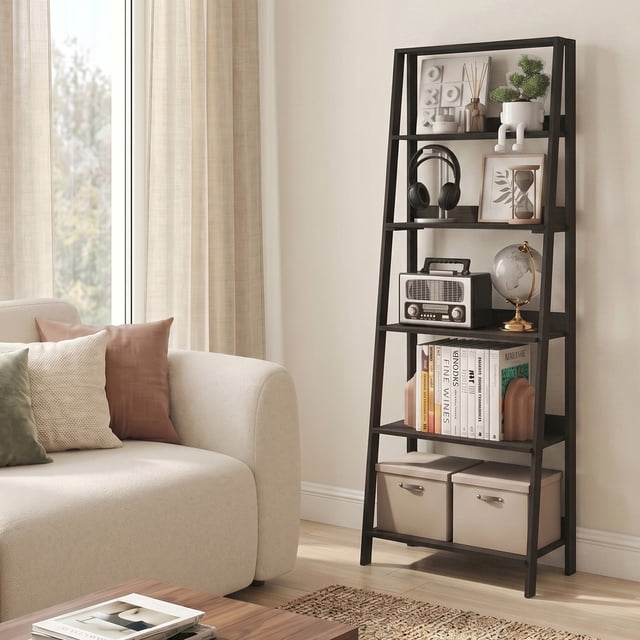 Bookcase Handbag Storage Furinno LADDER 6-Tier Ladder Bookcase. Storage Shelves. Espresso ...