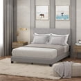 thumbnail image 1 of Furinno LAVAL Queen Upholstered Bed Frame with Button-Tufted Headboard and 12-Piece Wooden Slat Support, Light Grey, 1 of 9