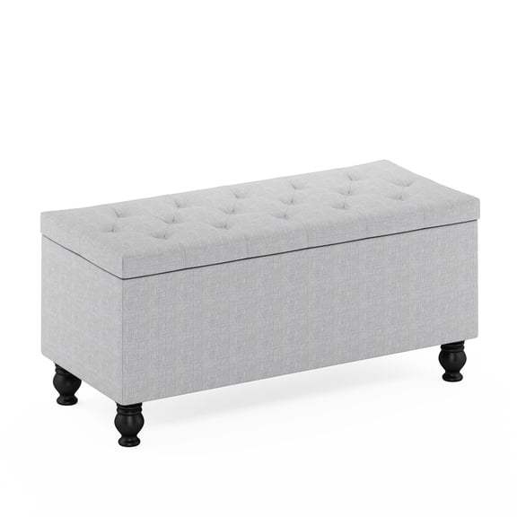 Furinno LAVAL Button Tufted Storage Ottoman Bench for Entryway and Bedroom, Glacier
