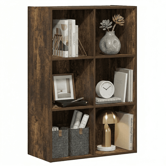 Furinno LUDER 6-Cube Bookcase with Open Storage Shelves, 11.6 x 23.9 x 35.7 Inches, Amber Pine