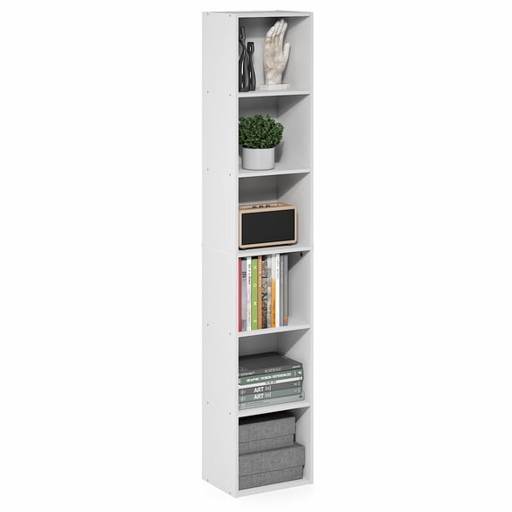 Furinno LUDER 6-Tier Narrow Bookcase with Open Shelves, 9.4 x 12.1 x 63.3 Inches, White