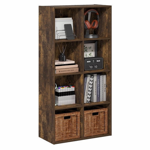 Furinno LUDER 8-Cube Bookcase with Open Storage Shelves, 11.6 x 23.9 x 47.4 Inches, Amber Pine