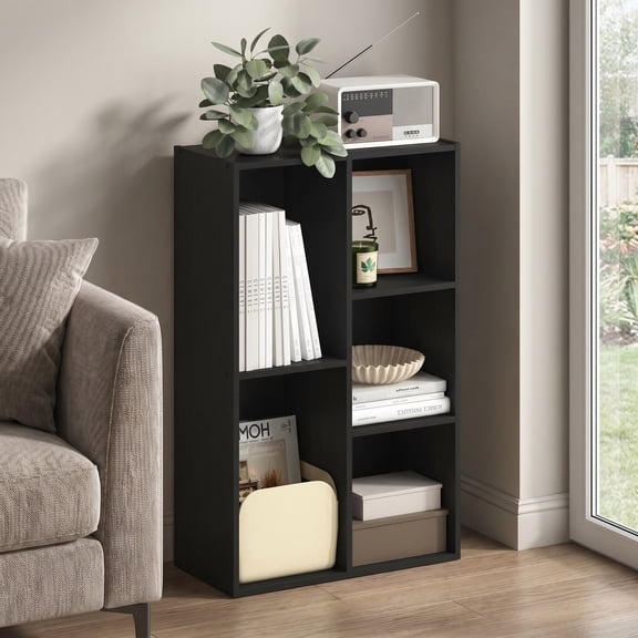 Furinno LUDER Book Shelf, 5-Cube Bookshelf, Reversible Bookcase, 9.4 x 19.5 x 31.5, for Living Room, Bedroom, Home Office, Darkwood