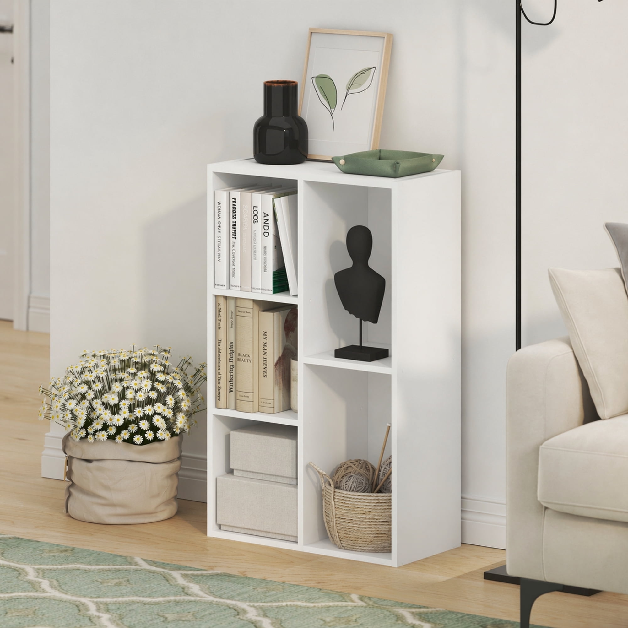 Furinno LUDER Book Shelf, 5-Cube Bookshelf, Reversible Bookcase, 9.4 x 19.5 x 31.5, for Living Room, Bedroom, Home Office, Plain White