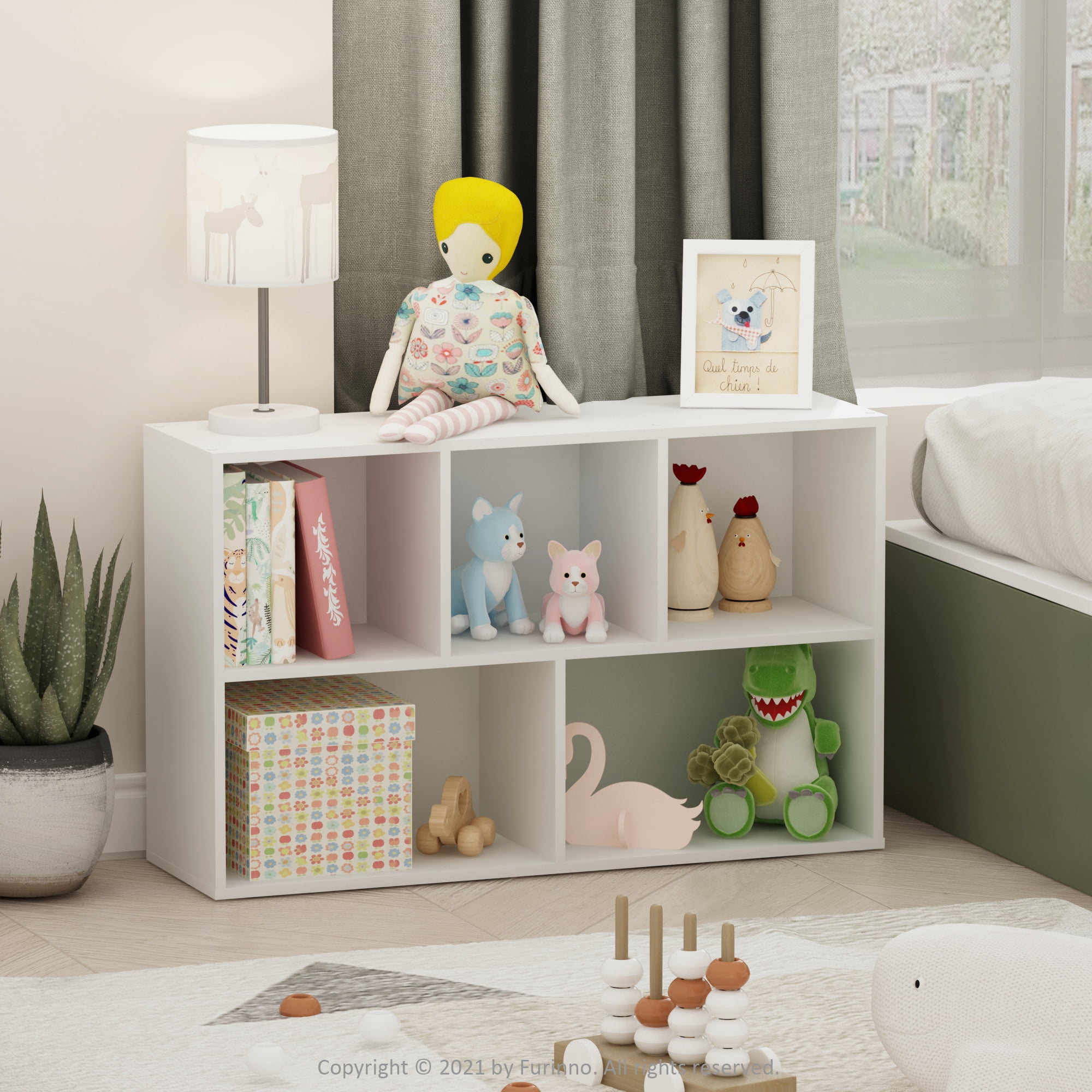Furinno LUDER Book Shelf, 5-Cube Bookshelf, Tool Free Assembly Bookcase with Open Shelves, 9.4 x 19.7 x 31.5, Floor Standing, for Living Room, Bedroom, Home Office, Plain White