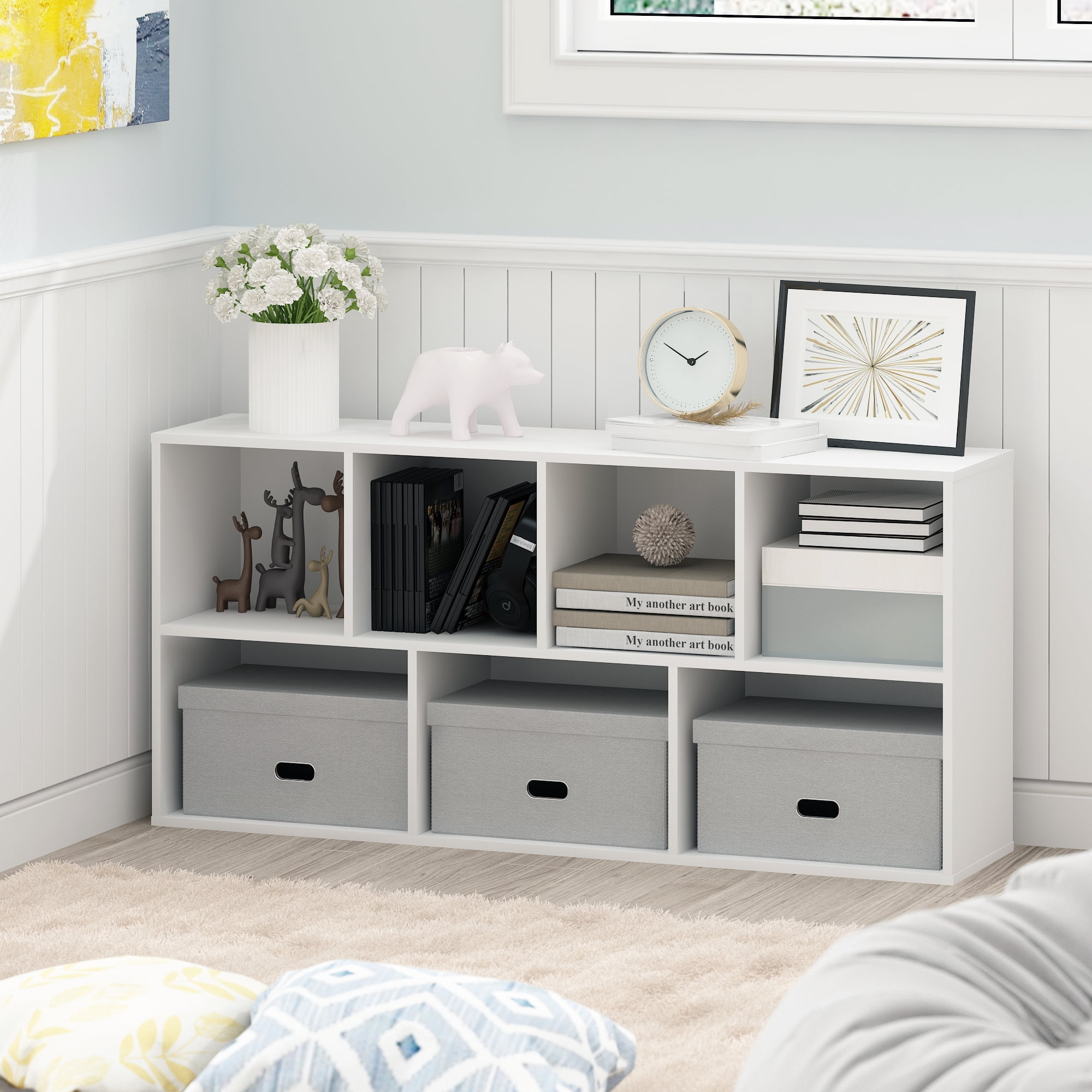 Furinno LUDER Book Shelf, 7-Cube Bookshelf, Bookcase, 9.4 x 19.5 x 41.7, for Living Room, Bedroom, Home Office, Plain White