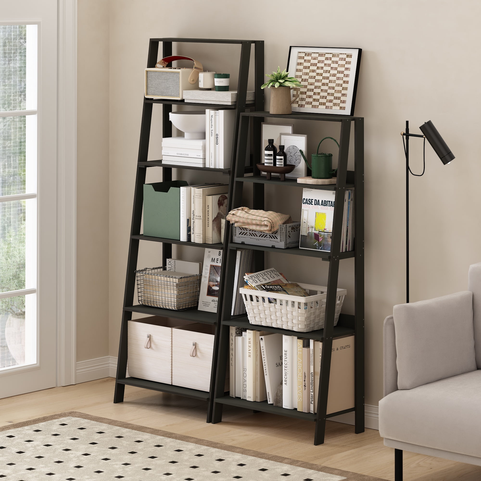 Espresso Wood 6-Tier Ladder Bookcase Display Shelf