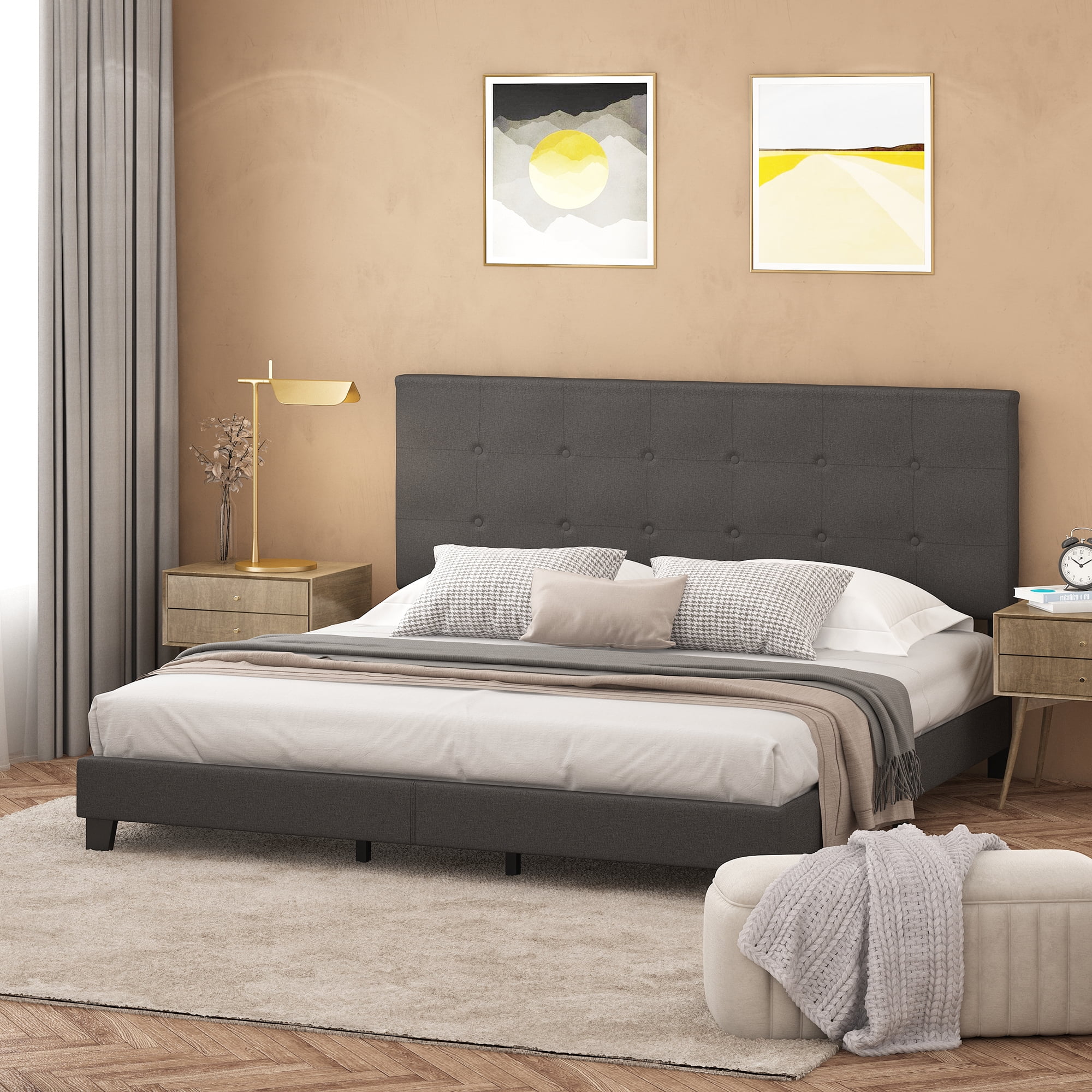 Furinno laval button sale tufted bed frame