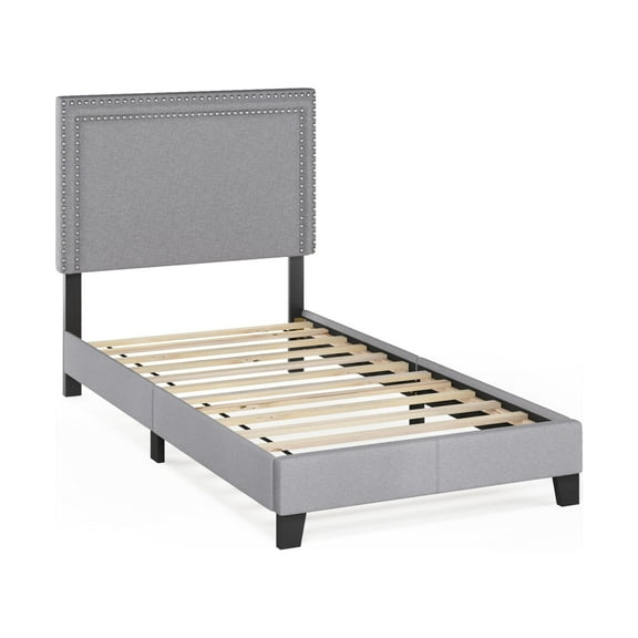 Furinno Laval Double Row Nail Head Bed, 12 Piece Slat Style, Glacier, Twin