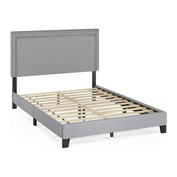 Furinno Laval Double Row Nail Head Bed Frame, 12PC Slat Style, Glacier, Full