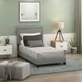 thumbnail image 1 of Furinno LAVAL Twin Upholstered Bed Frame with Double-Row Nailhead Headboard and 12-Piece Wooden Slat Support, Light Grey, 1 of 6