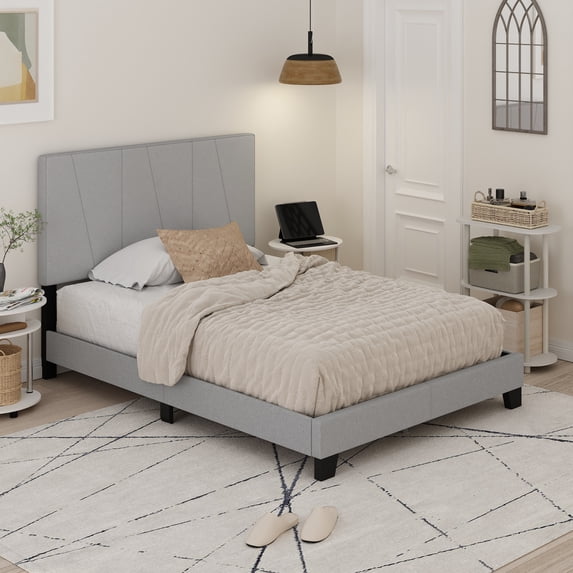 Furinno Lucy Geometric Design Headboard Bedframe, 12PC Slat Style, Glacier, Full