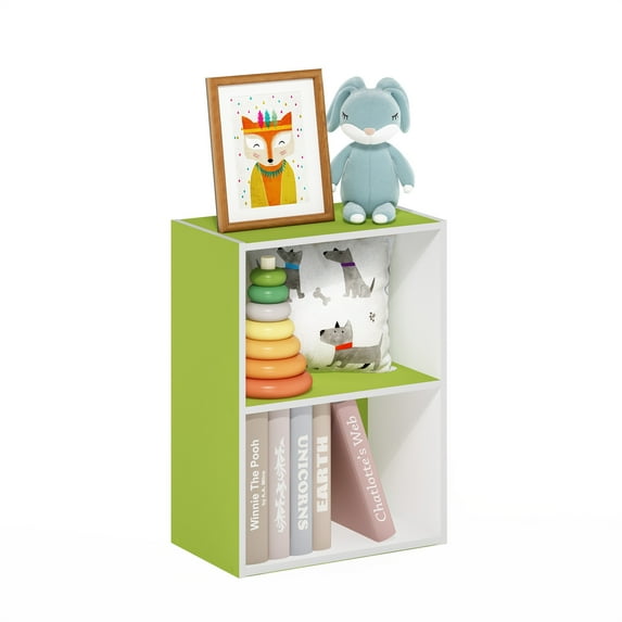 Furinno Luder 2-Tier Open Shelf Bookcase, Green/White