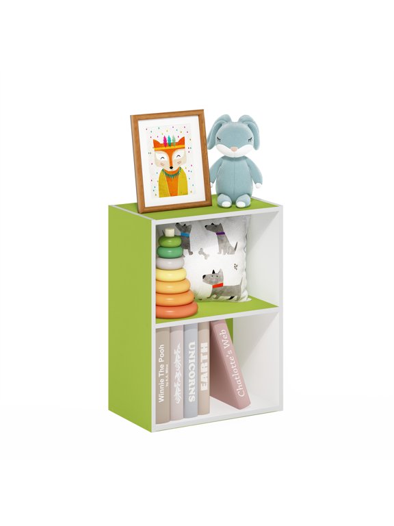 Luder 2-Tier Open Shelf Bookcase, Green/White