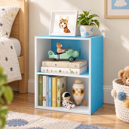 Furinno Luder 2-Tier Open Shelf Bookcase, Light Blue/White