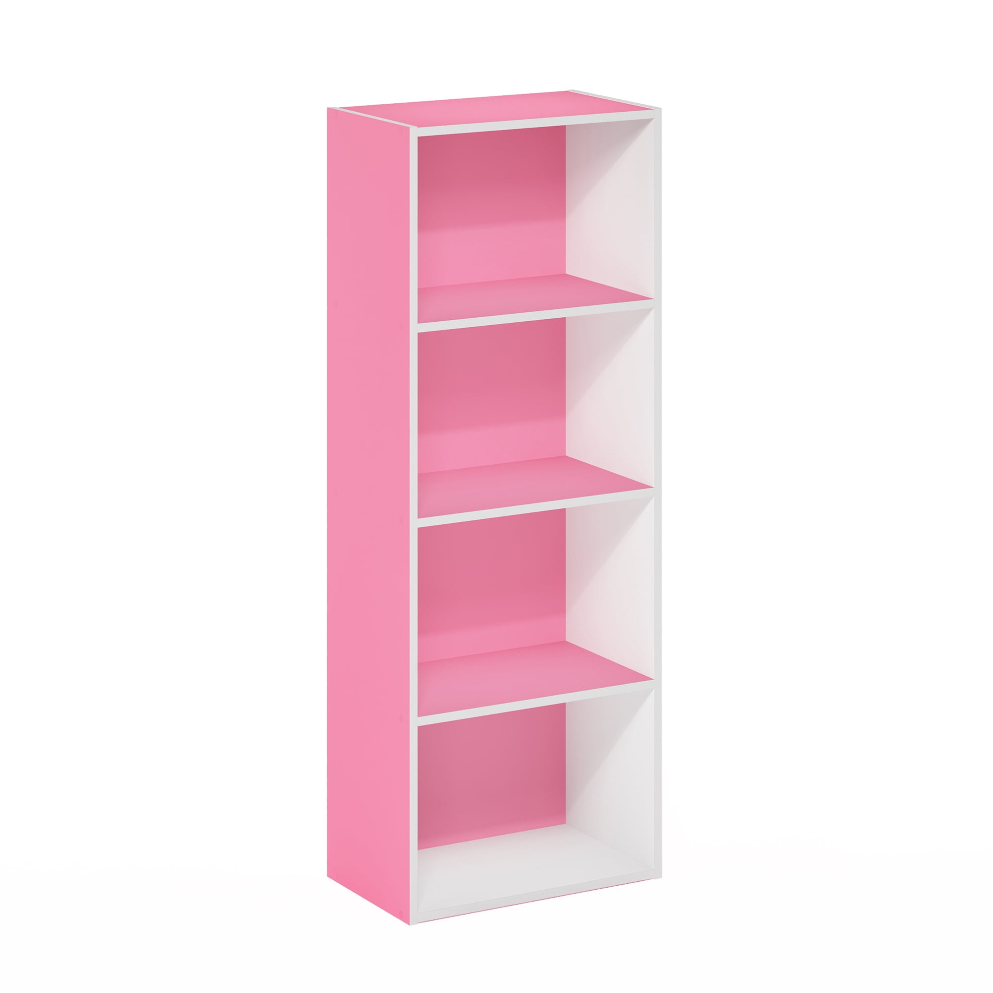 Furinno Luder 4-Tier Open Shelf Bookcase, Pink/White