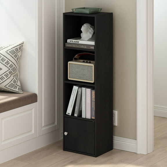 Furinno Luder 4-Tier Shelf Bookcase with 1 Door Storage Cabinet, Blackwood