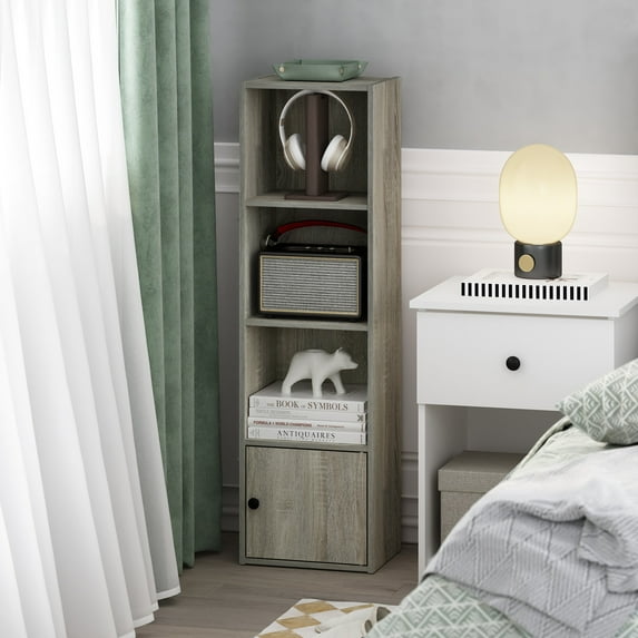 Furinno Luder 4-Tier Shelf Bookcase with 1 Door Storage Cabinet, French Oak