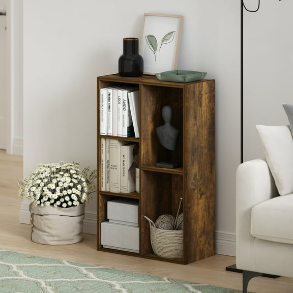 Furinno Luder 5-Cube Reversible Open Shelf in Amber Pine