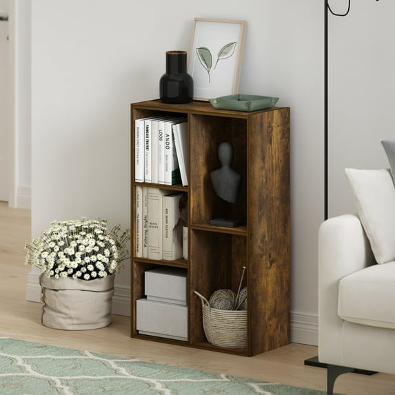 Furinno Luder 5-Cube Reversible Open Shelf in Amber Pine