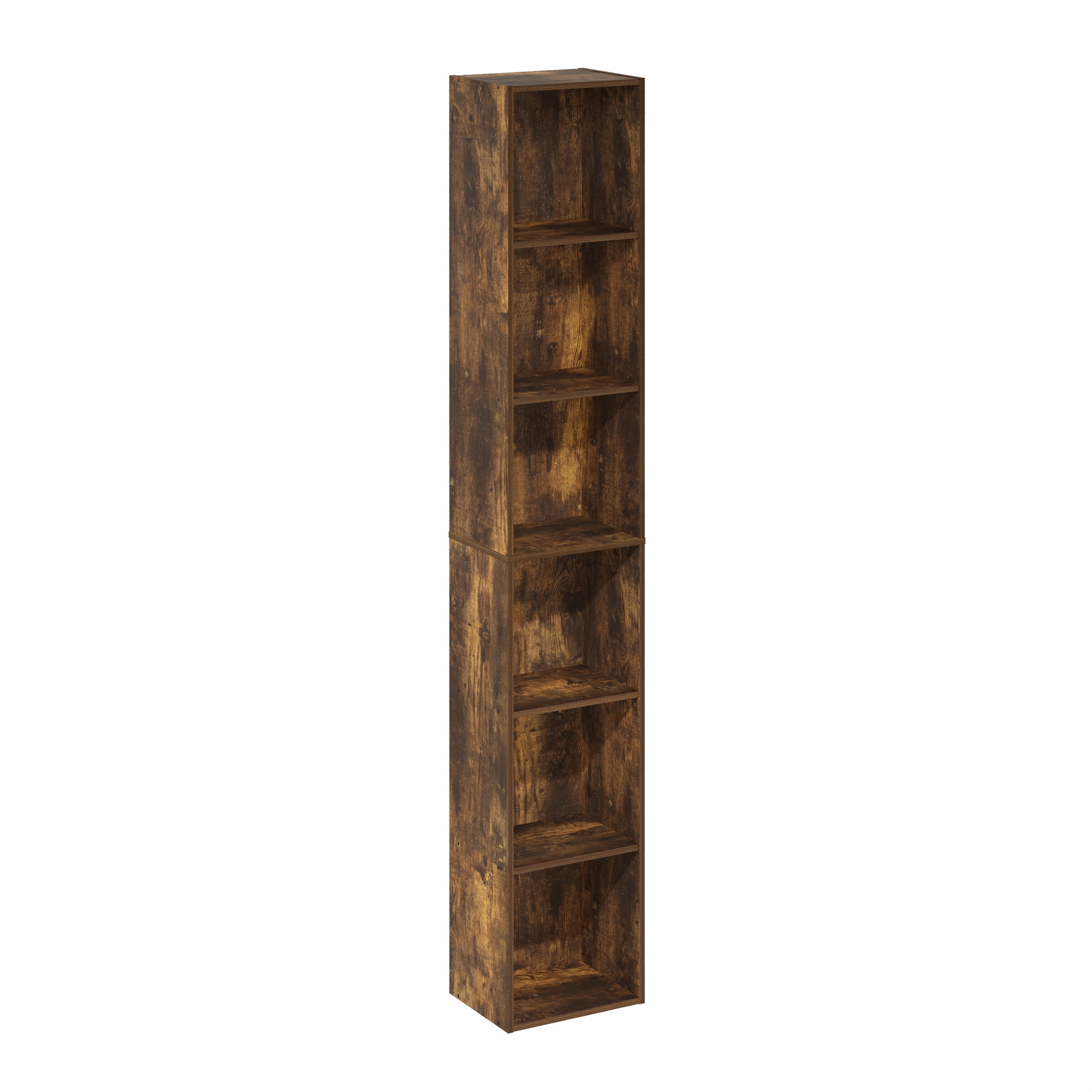 Amber Pine Tall Slim 6-Tier Wood Bookcase