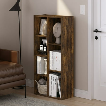 Furinno Luder 7-Cube Reversible Open Shelf in Amber Pine