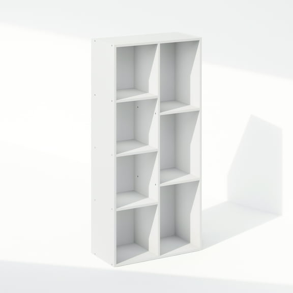 Furinno Luder 7-Cube Vertical Bookcase Particle Board White, 9.40" x 19.50" x 41.70"