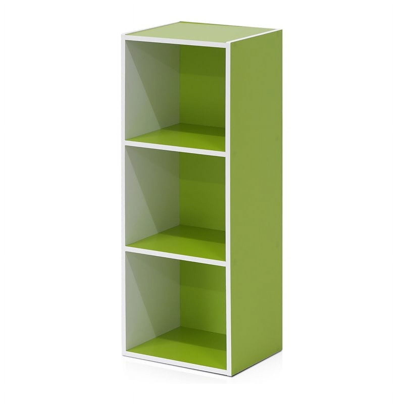 Furinno Luder 3Tier Open Shelf Bookshelf, Engineered Wood in White/Green  (图1)