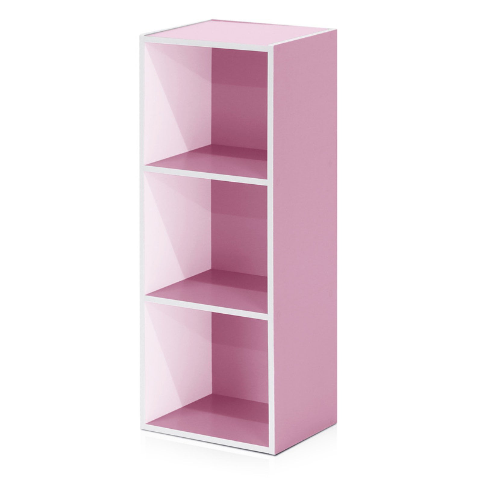 Furinno Luder Engineered Wood 3-Tier Open Shelf Bookcase in White/Pink