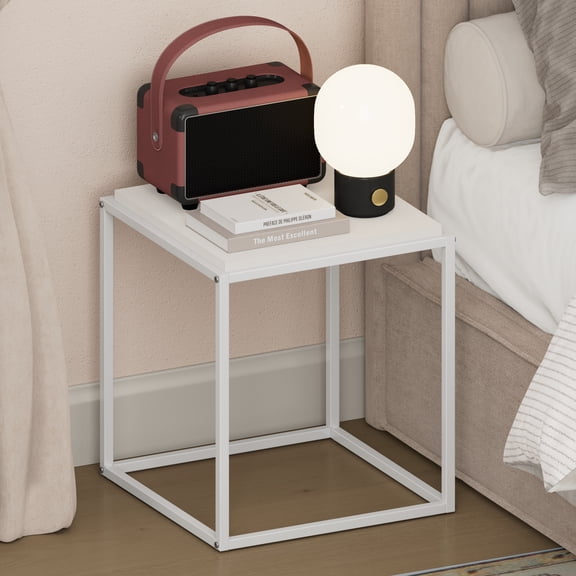 Furinno MORETTI 1-Tier Stackable Metal Frame Nightstand End Table Solid White