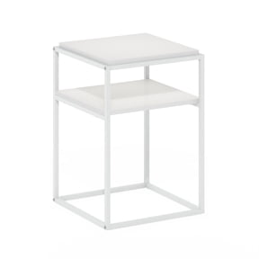 Furinno MORETTI Side Table, 2-Tier Stackable Metal Frame End Table with Open Shelf, Night Stand, Bedside Table, Toolless Assembly, for Living Room, Bedroom, White