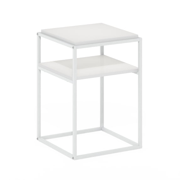 Furinno MORETTI Side Table, 2-Tier Stackable Metal Frame End Table with Open Shelf, Night Stand, Bedside Table, Toolless Assembly, for Living Room, Bedroom, White