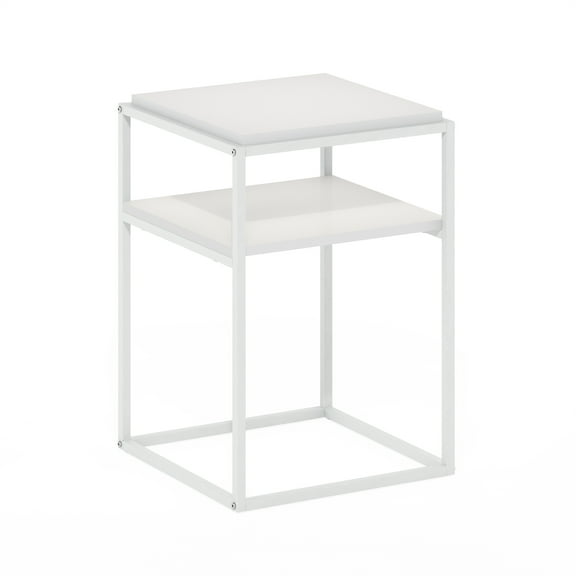 Furinno MORETTI Side Table, 2-Tier Stackable Metal Frame End Table with Open Shelf, Night Stand, Bedside Table, Toolless Assembly, for Living Room, Bedroom, White